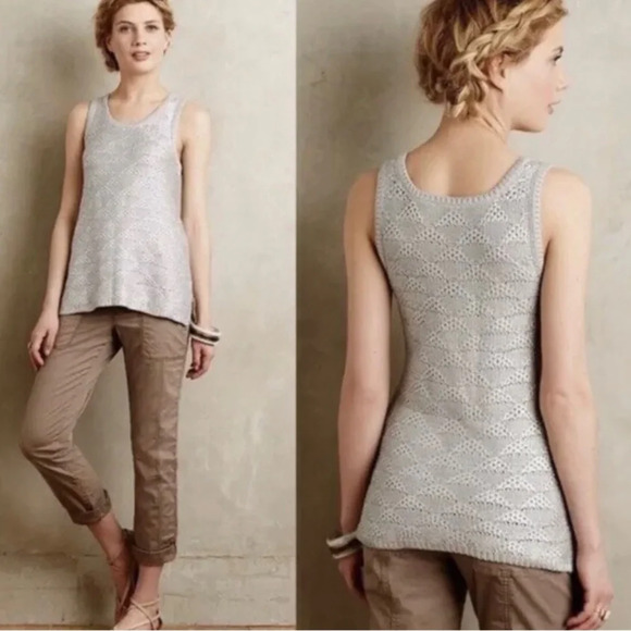 Anthropologie Moth Metallic Gold Crochet Knit Sweater - Picture 1 of 5